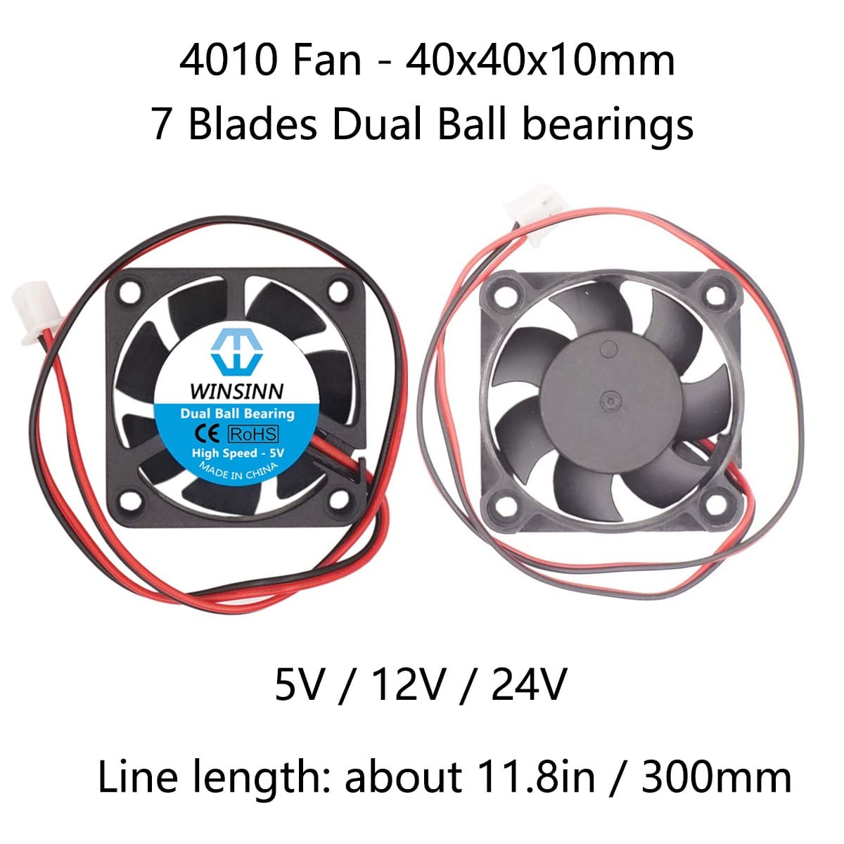 Pack of 5Pcs High Speed WINSINN 40mm Fan 12V Hydraulic Bearing Brushless 4010 40x10mm for Cooling 3D Printer Extruder Hotend 